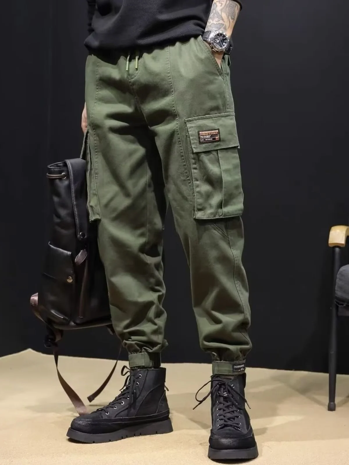 

Spring Summer Men's Casual Work Pants Loose Wear Resistant Retro Sle Nine Point Sports Long Trousers Faionable Loose Fit