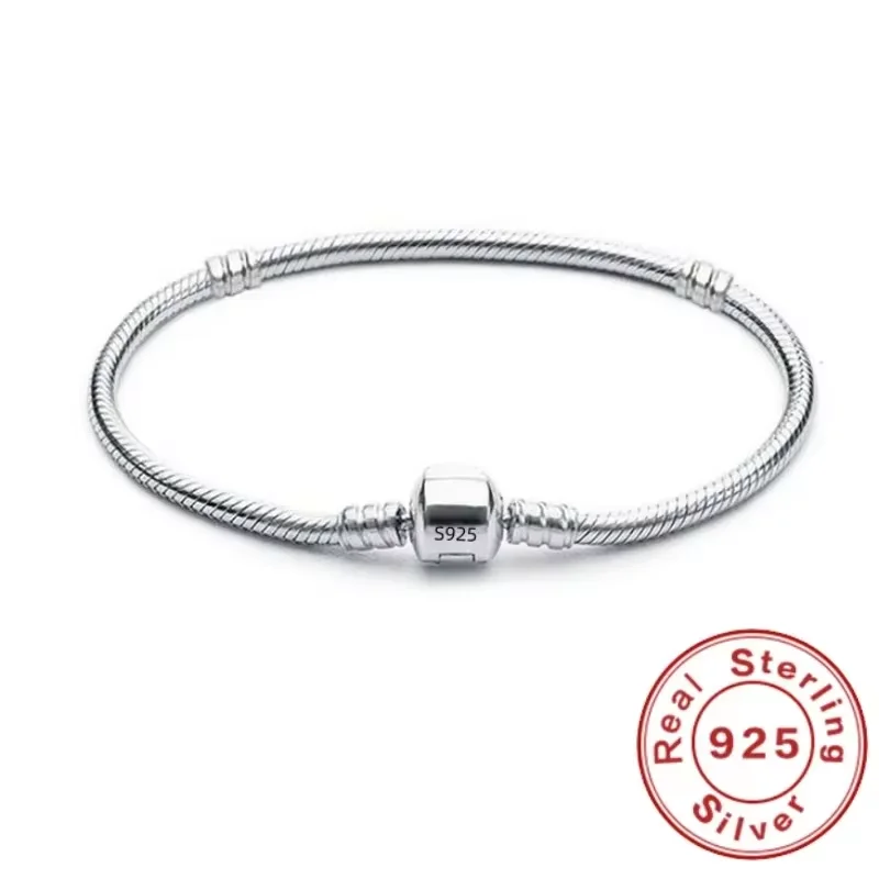 Suyixian Handmade DIY Exquisite Jewelry 925 Sterling Silver Beaded Bracelet Soft and Smooth Snake Bone Bracelet for Women