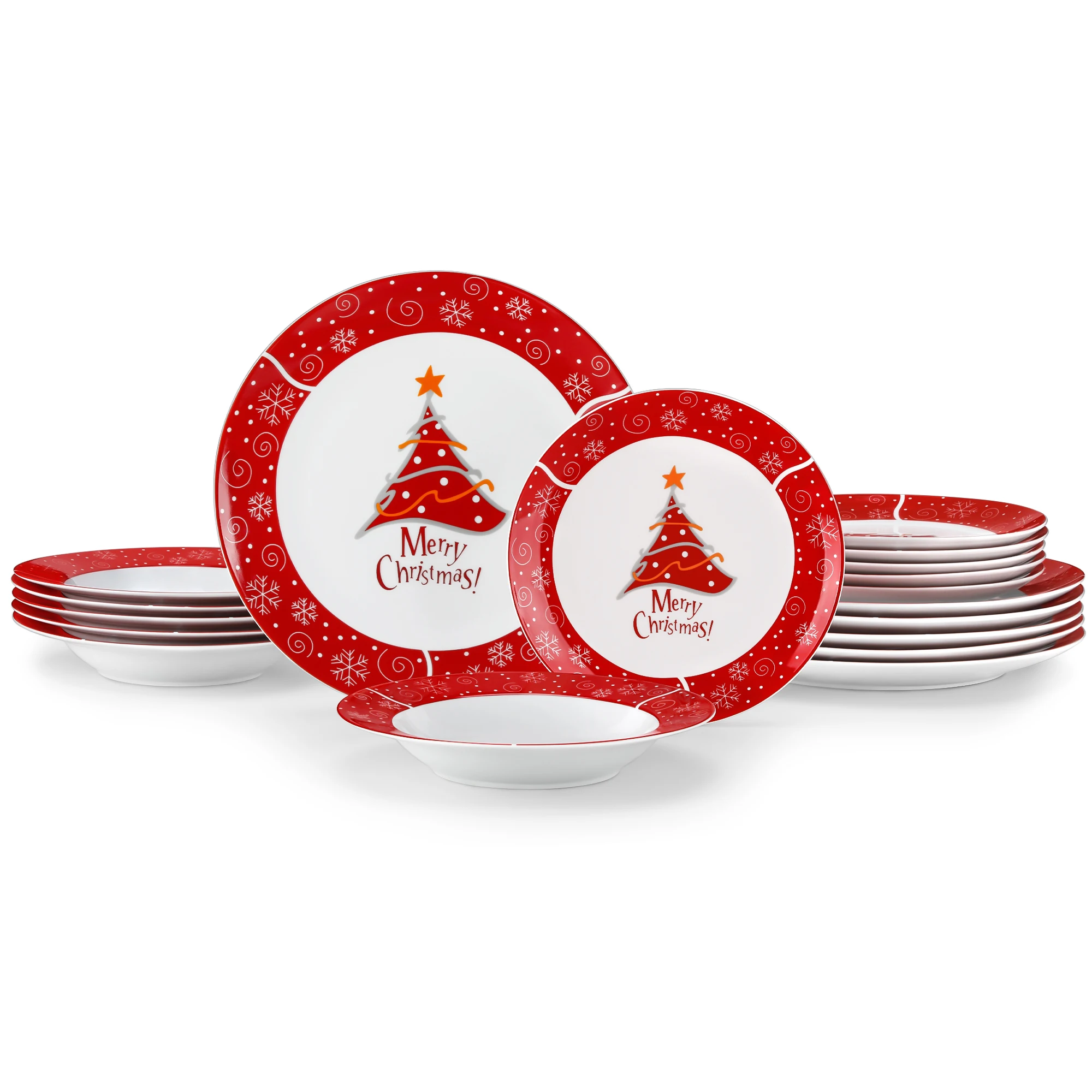 VEWEET 18/36 Piece Christmas Ceramic Dinner Plates Christmas Tree Plates Set with 6/12PCS Dinner Plate/Dessert/Soup Plate for 6