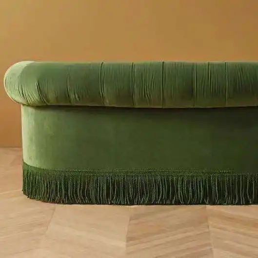 Retro green velvet fringed pull-up double sofa, small apartment living room bedroom sofa