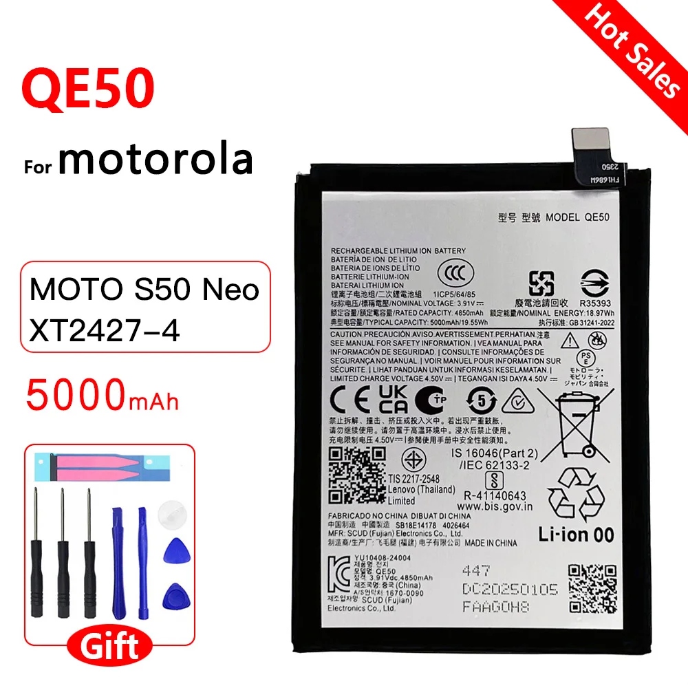 

Genuine Replacement Battery 5000mAh QE50 Replacement Battery For Motorola MOTO S50 Neo XT2427-4 Mobile Phone Batteries + Tools