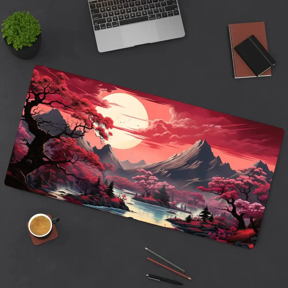 As montanhas e rios escarlates refletem o sol Tapete de mouse lavável com fundo de borracha antiderrapante