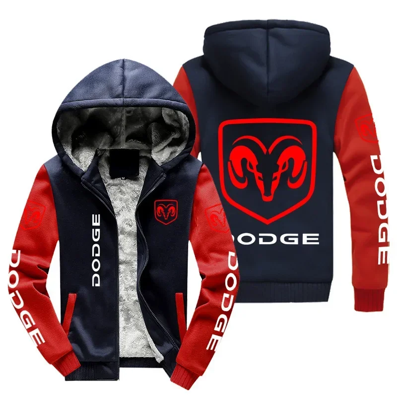 New Winter Men Fashion High Quality Dodge Logo Long Sleeve Jacket Casual Hoodies Zipper Wool Liner Fleece Sweatshirt Coat