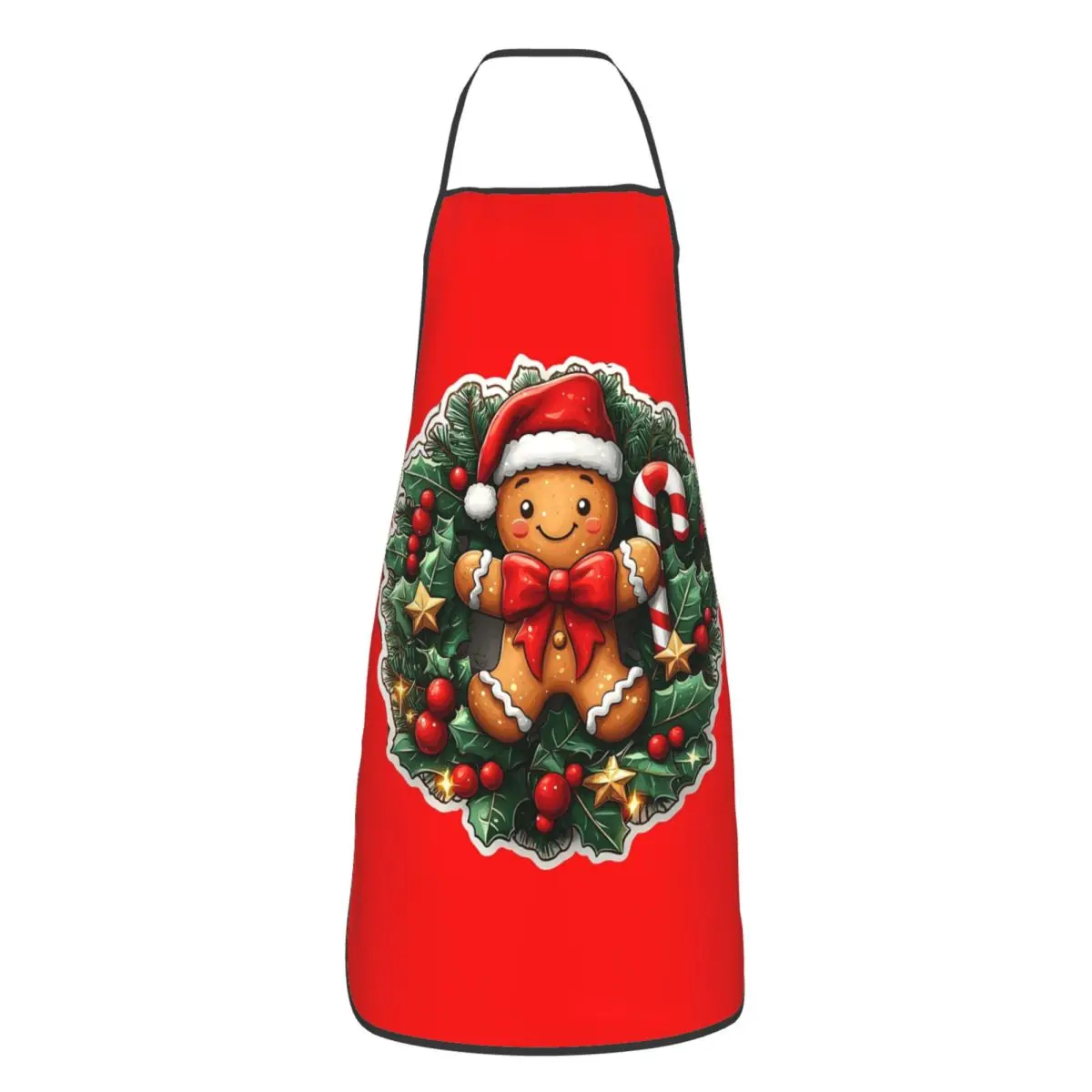 Gingerbread Joy Wreath Apron Chef Cooking Tablier Waterproof Bib Kitchen Cleaning Pinafore for Women Men Gardening