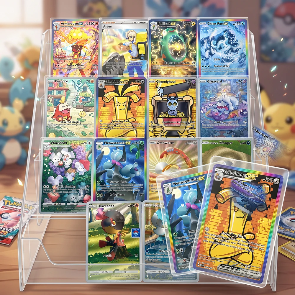 

14Pcs/set Anime PTCG Pocket Collection Card Gholdengo Gimmighoul Fuecoco English Card Holo Color Coarse Flash Card Completionist