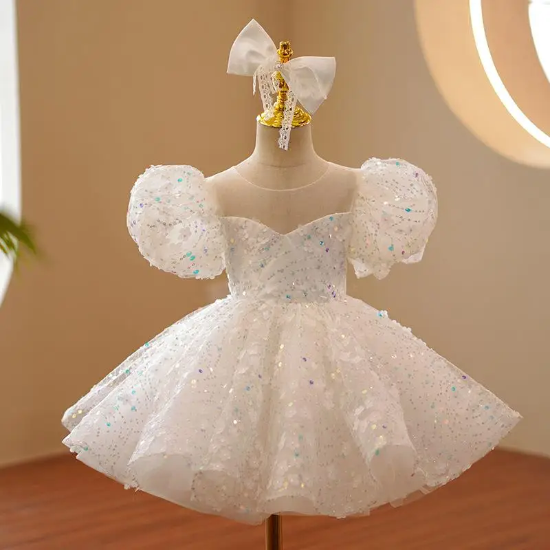 Baby Girls Dresses 2024 New Girls Dresses For Children\'s Feather Sequins Baby Princess Tutu Dress Birthday Party Children\'s Wear