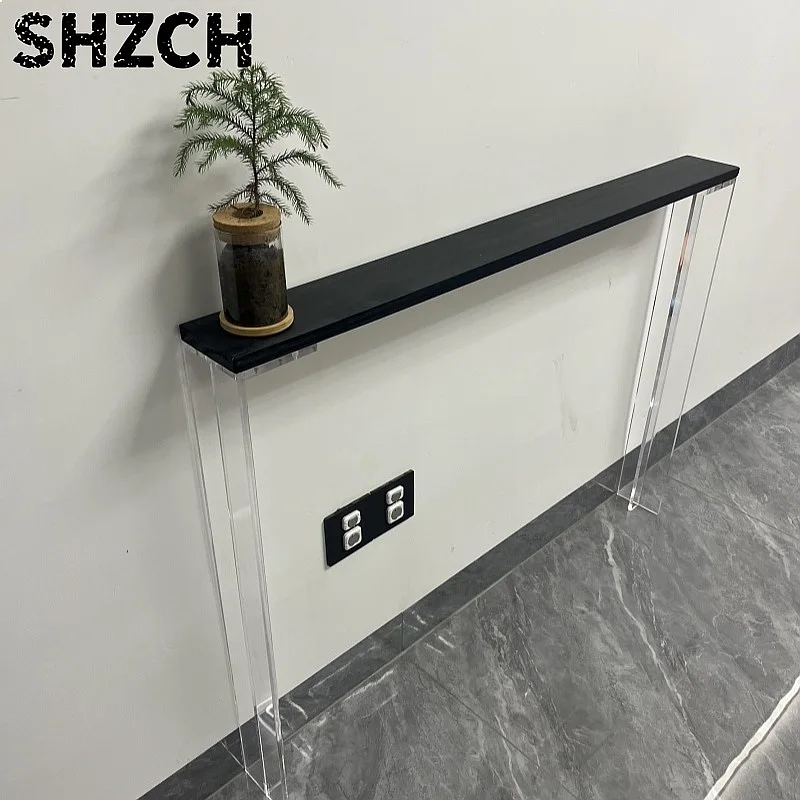 Ultra-Thin Acrylic Wood Floating Sofa Back Shelf Narrow Entryway Wall Mounted Rack