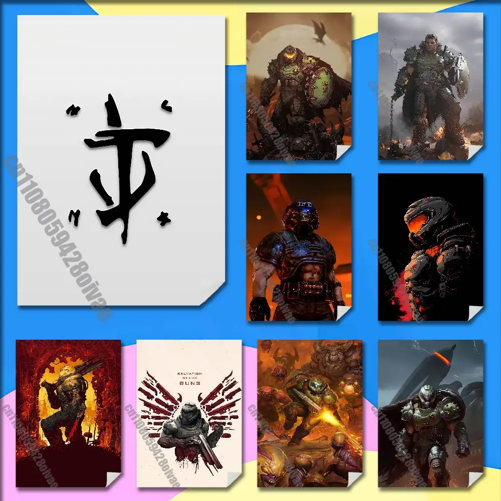 

Game D-Doom Slayer Poster Wall Murals For Home 21x30cm Self-adhesive Decoration Sticker Playbill Cover