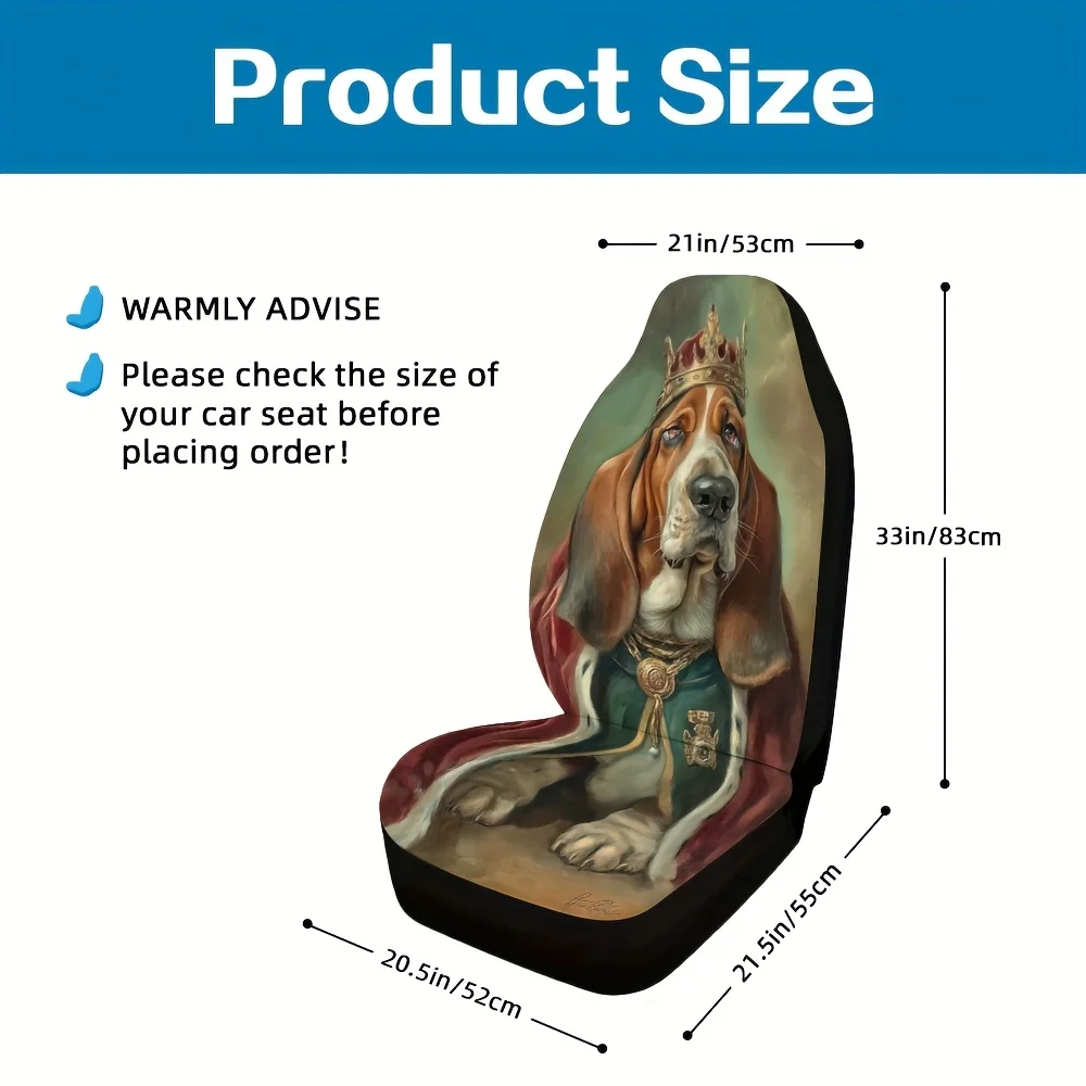 2pcs, Royal Dog Portrait Noble Hound King Print Car Seat Covers, Soft Padding, Durable And Washable Fabric, Stylish Front Seat C