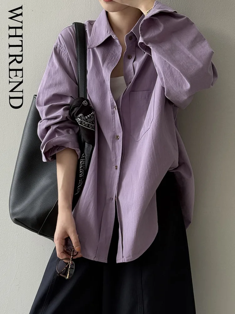 

WHTREND хлопковая простая рубашка для женщин, осенняя корейская версия, свободные универсальные элегантные многослойные рубашки WH1213