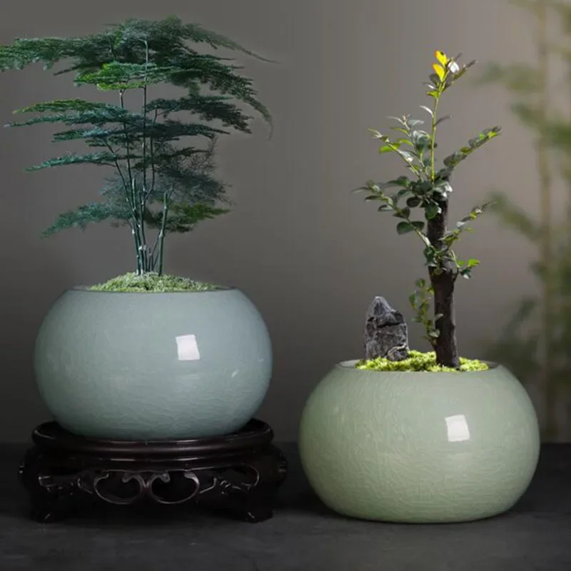 アスパラガスファーン植木鉢植木鉢中国風セラミック工芸品穴付き盆栽花瓶ホームガーデン装飾