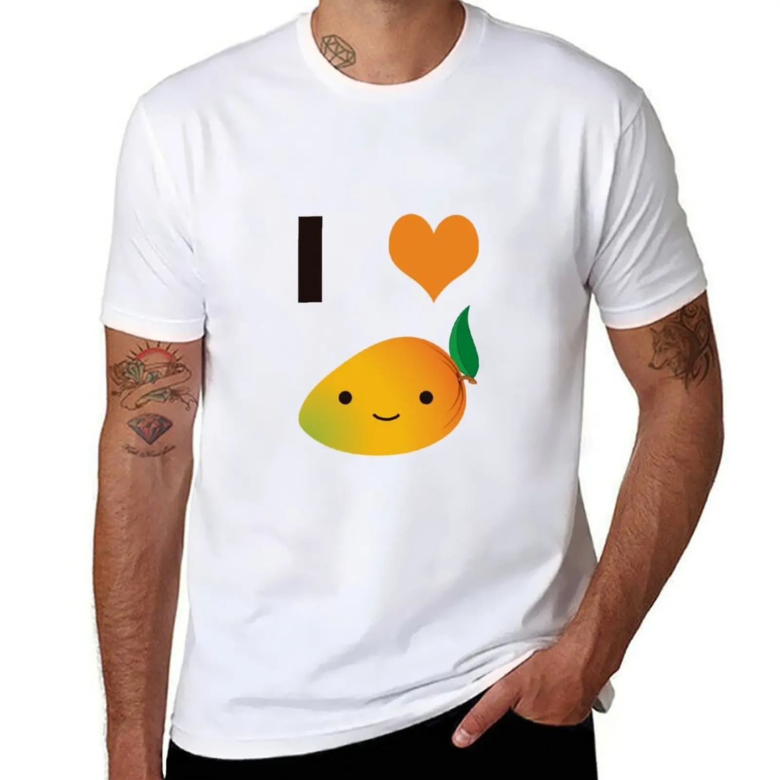 

I Love Mango Cute Kawaii Smiling Mango T-Shirt t shirts for man cotton soft cotton tshirt 100% T-Shirt