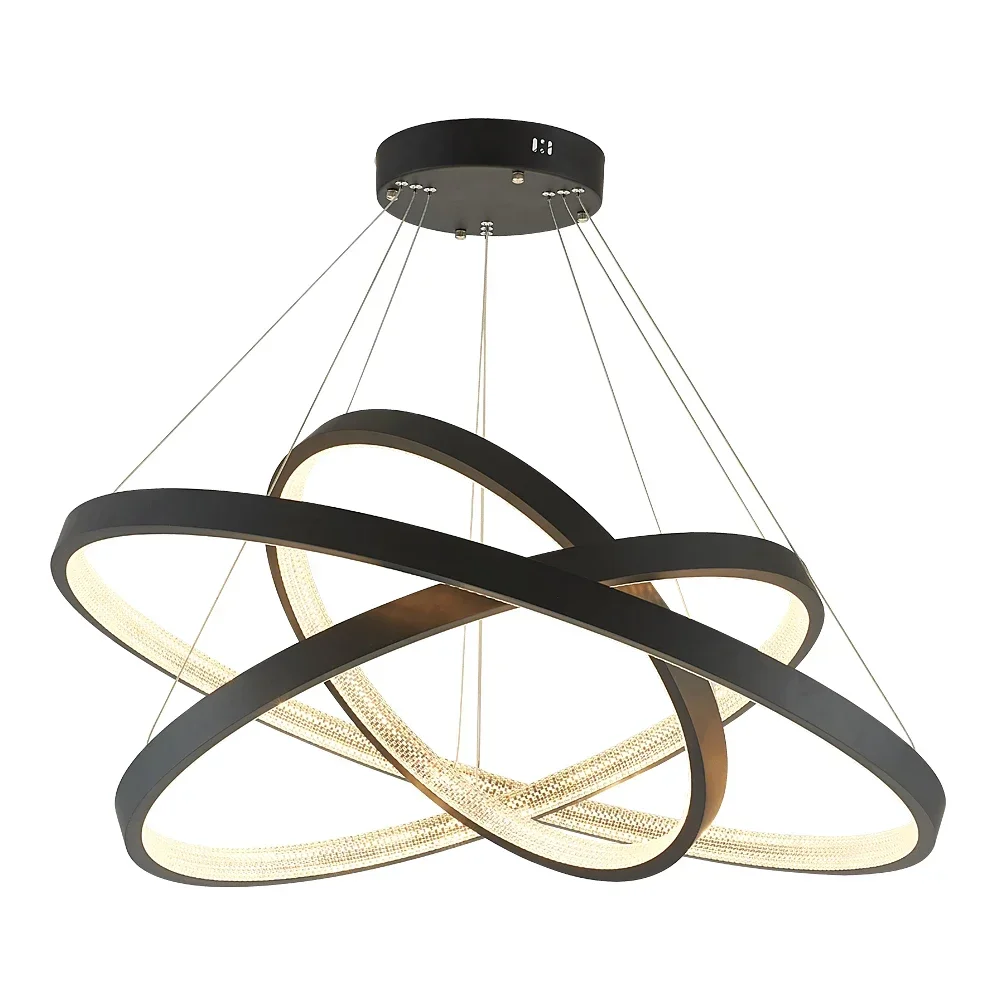 

Fss Modern Ring Black Chandelier Lighting For Living Room Dining Bedroom Duplex Villa Multi-Layer Indoor Fixtures LED