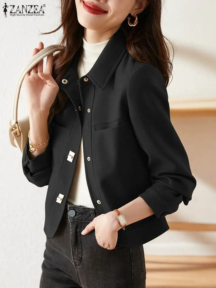 

2024 ZANZEA Fashion Spring Jackets Women Lapel Neck Long Sleeve Thin Coats Casual Work Outwear Female Stylish Solid OL Chaqueta