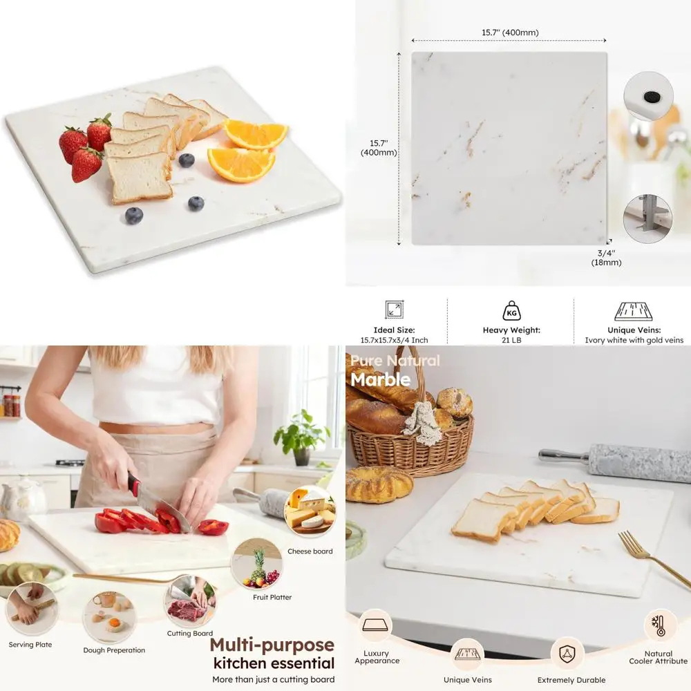 

Large 16x16 Inch White Marble Cutting Board with Gold Veins for Kitchen, Perfect for Pastry and Serving, Durable Natural Stone S
