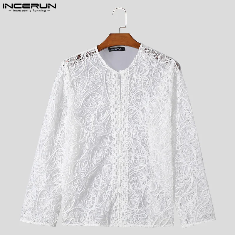 Incerun Tops 2024 American Style Mode Männer Perspektive Jacquard Button Shirts lässig einfache Langarm Cardigan Bluse S-5XL