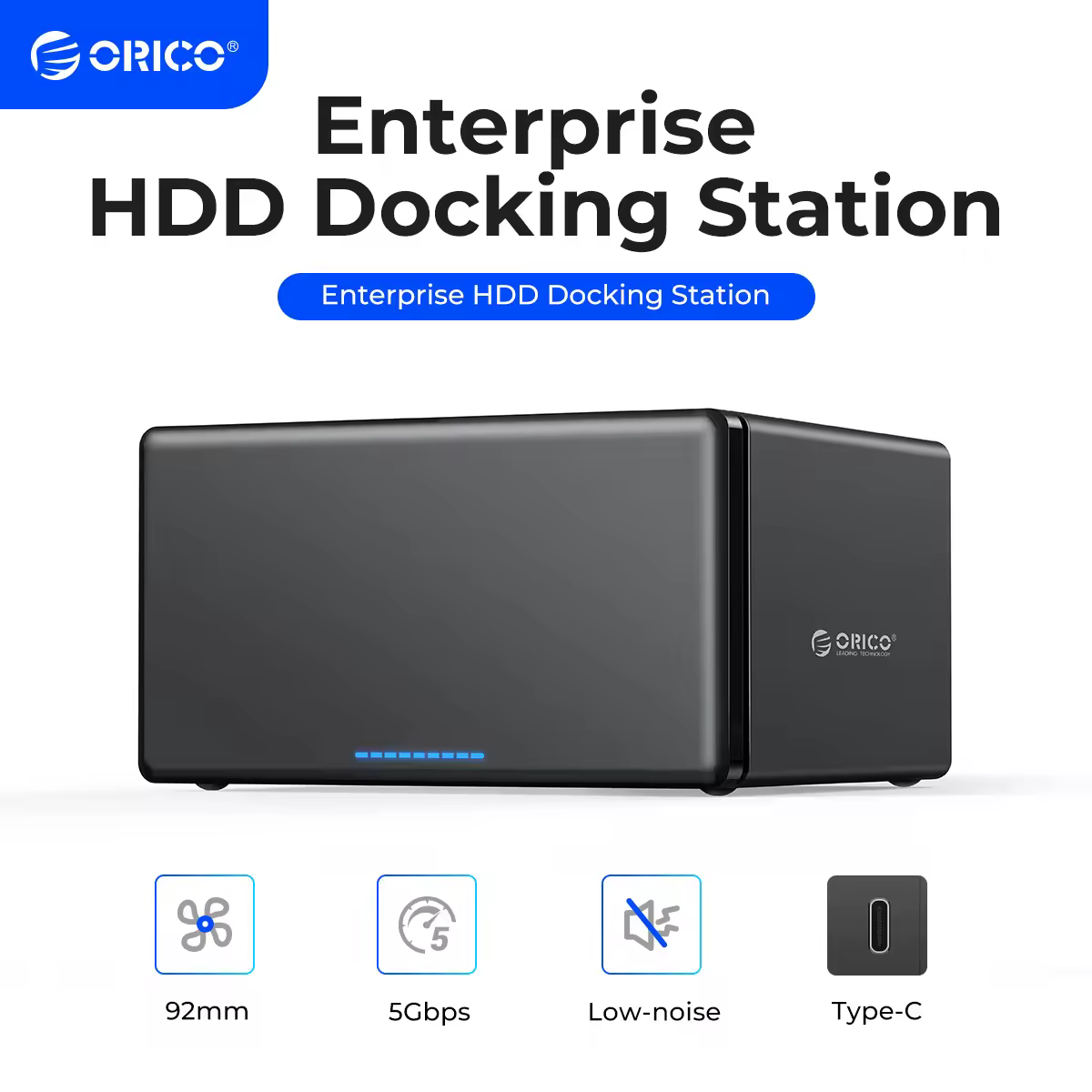 ORICO NS800 8 Bay Hard Drive Enclosure Type-C USB3.1 Tool-Free Aluminum Support 2.5"/3.5" SATA SSD HDD 128TB Data Storage