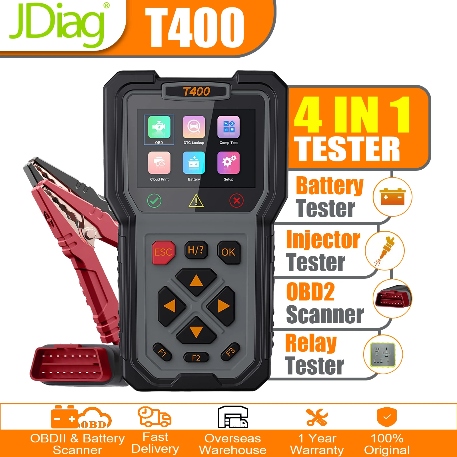 

Диагностический сканер JDiag T400 OBD2: тестер аккумуляторов, считыватель кодов неисправностей двигателя, тестирование компонентов, топливных форсунок и реле