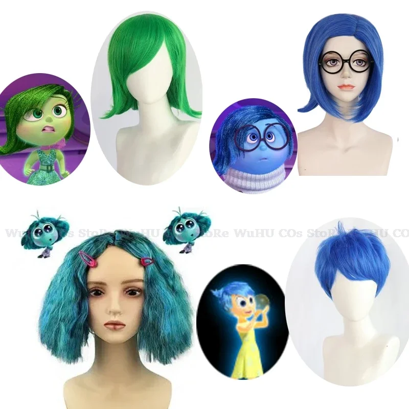 Film Inside Cos Out Anxiety Cosplay Wigs Blue Short Curly Sadness Disgust Joy Wig Women Men Halloween Cosplay Wig Anger Anxiety