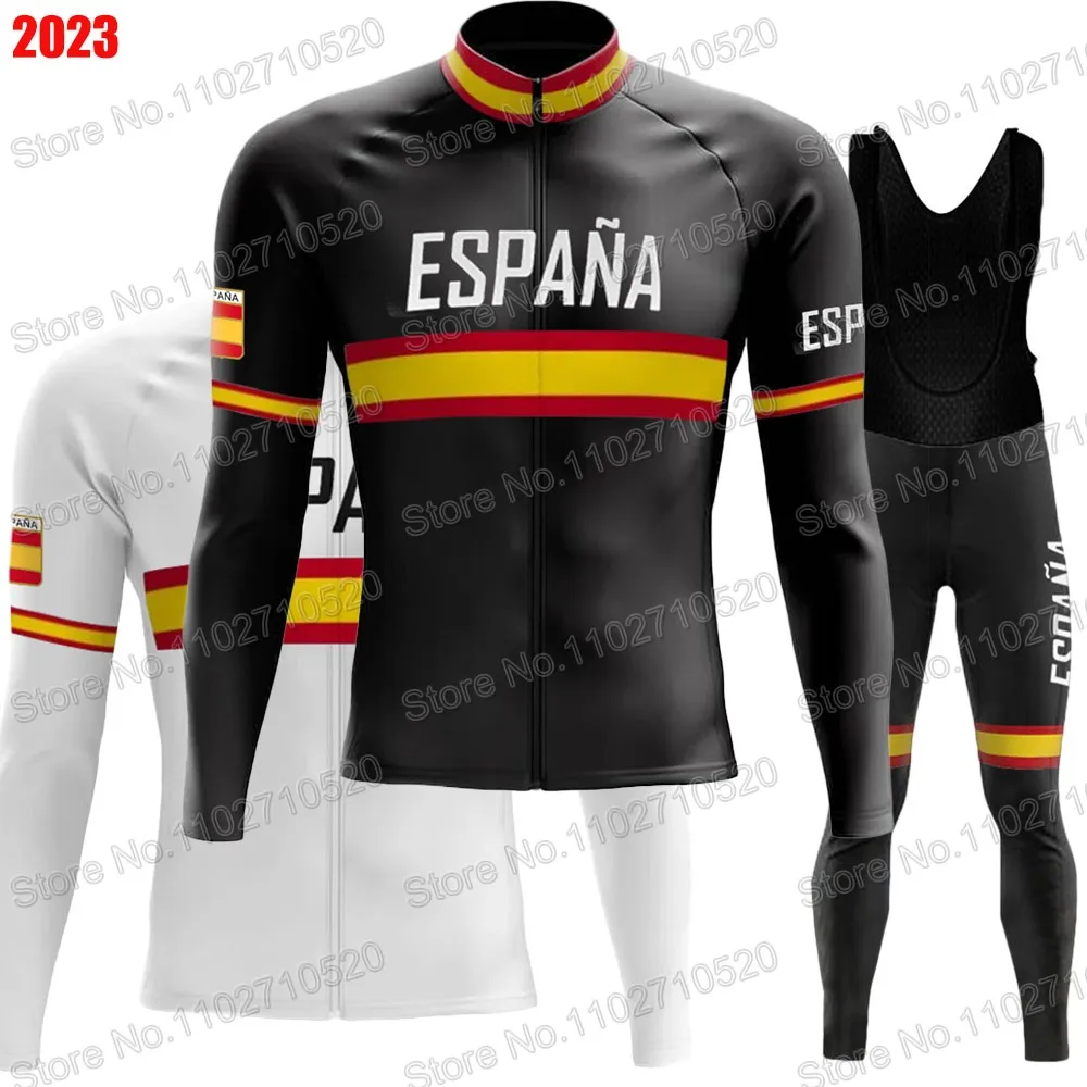 Espana National Team 2023 Cycling Jersey Set Long Sleeve Spanish Clothing Men Road Bike Suit Thermal Fleece MTB Ropa Maillot