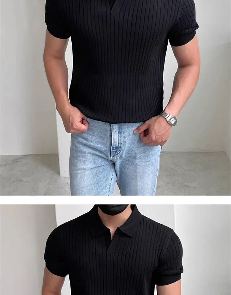 Herren Sommer Slim Fit Poloshirt mit Kragen, Jungen Koreanischer Stil, Einfarbiges Kurzarm-Freizeitoberteil, Herren Casual Pendler Leichtgewicht-Hemd – Detail 9