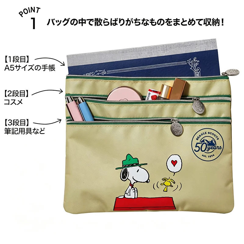 Cute Snoopy Multi Layer Paper Certificate Organizer Clutch File Pouch Document Storage Bag Office School Daily Souvenir Gifts