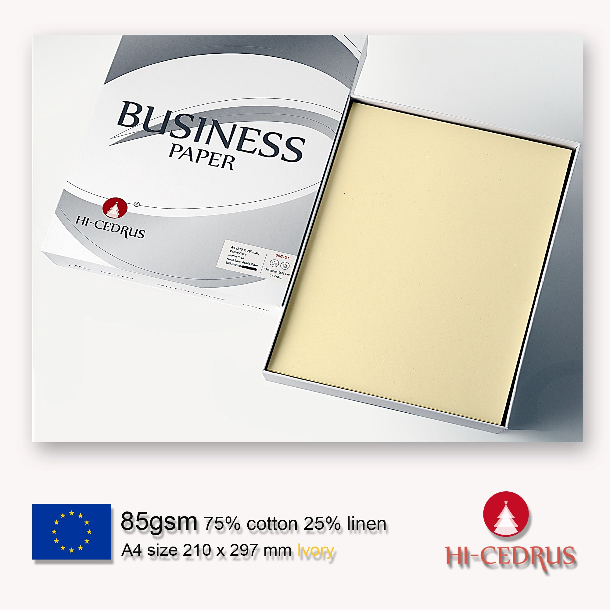 85gsm 75% cotton 25% linen paper A4 210*297mm,Ivory color,Visible fiber,Starch-free,Waterproof,100 sheets,GLYYT042