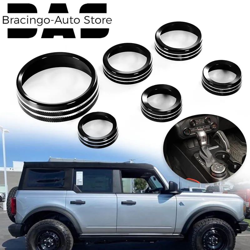 

Bracingo Switch Knob Cover Ring Trim 6pcs Headlight WD Trailer Gear Black Central 2/4 Doors Fit For Ford Bronco 2021 2022