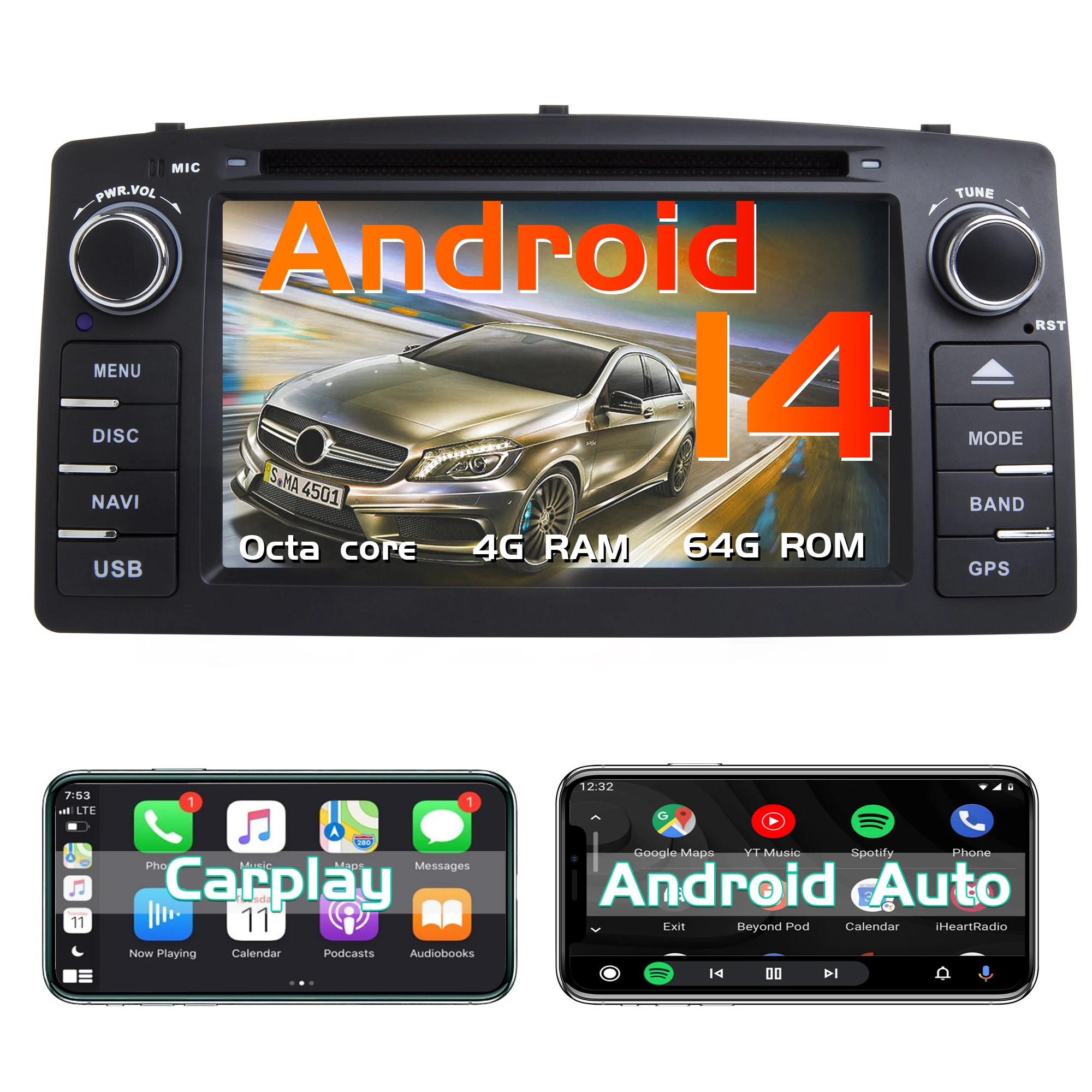 

Android car radio for Toyota Corolla E120 2000-2006，BYD F3 2007-2011 stereo screen Carplay Bluetooth GPS Navigation FM radio