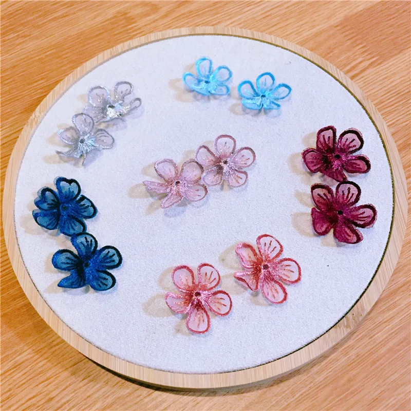 15PCS Embroidered lace petals yarn spinning five petals flower petals clothing shoes and hats accessories headdress material