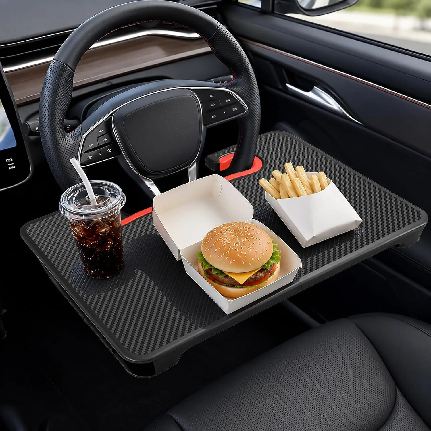 2-in-1 Car Steering Wheel Desk Tray and Seat Gap Organizer, for Laptop Working Eating Writing,Compatible with Tesla Model 3 Y YL
