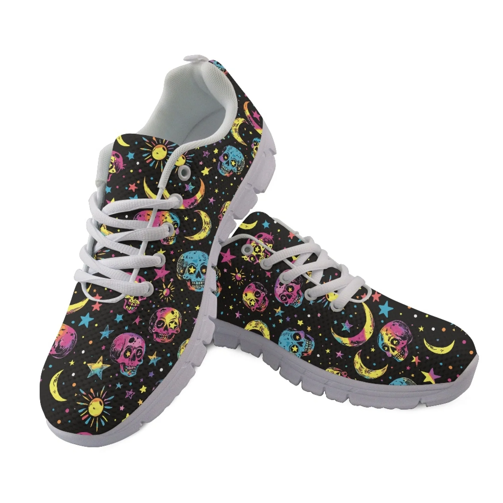 Coloranimal Skull Moon Women Running Walking Shoes Lace Up Breathable Women Tennis Shoes for Travel