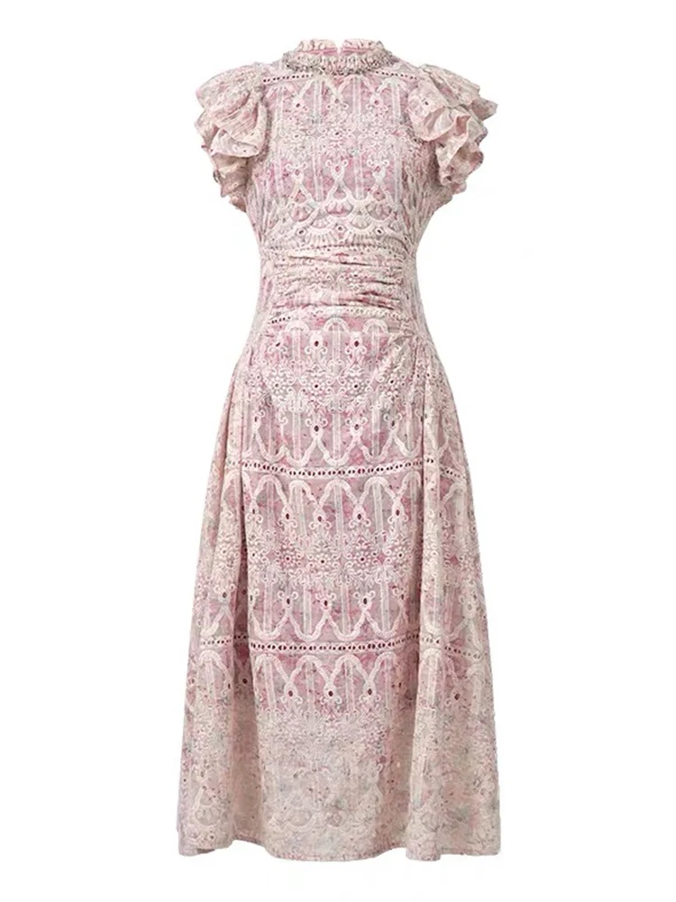 Robe de soirée mi-longue brodée de fleurs pour femmes, manches à volants, robe trapèze, vêtements de fête d'anniversaire, robe éducative, élégante, luxe, doux