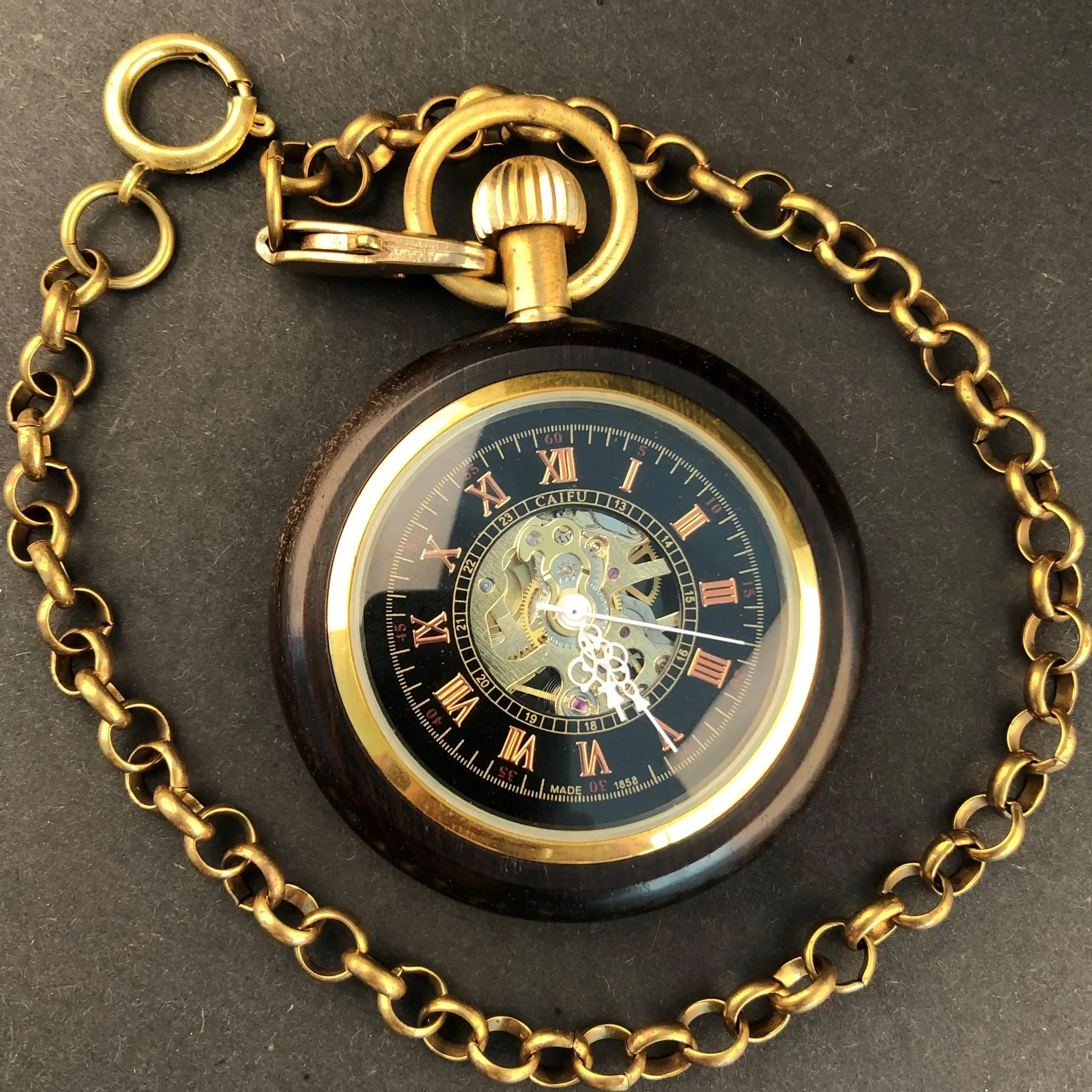 Роскошные механические карманные часы из черного дерева, женские и мужские повседневные модные часы с ручным заводом и цепочкой