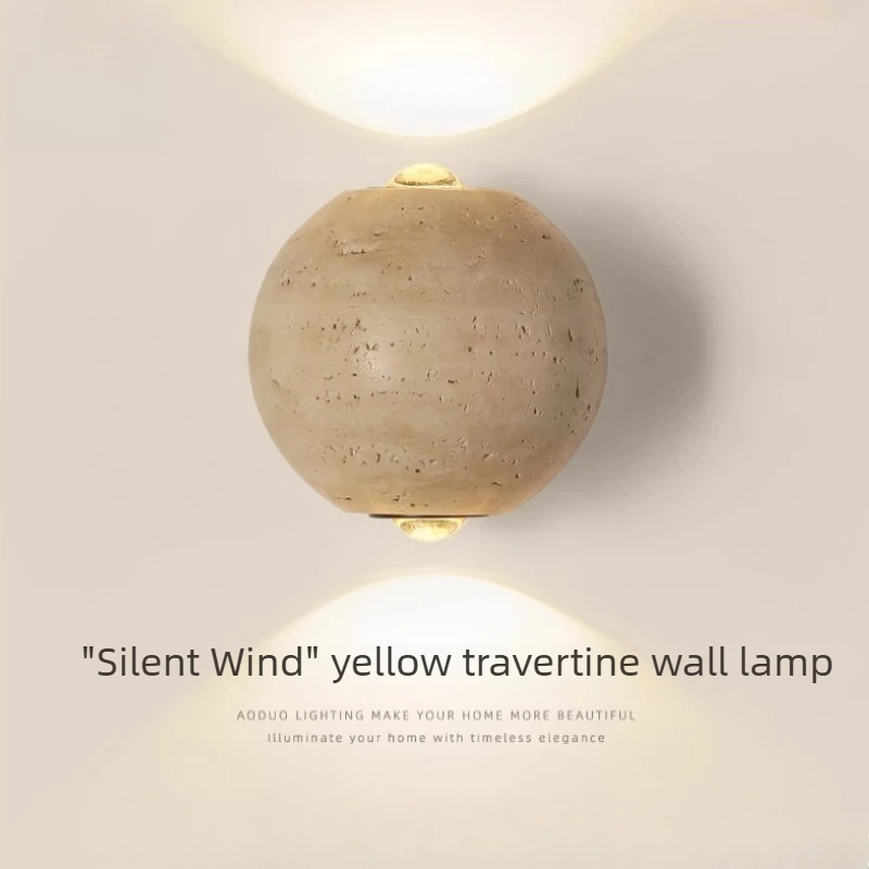 Wabi Sabi Style Yellow Travertine Wall Lamp for Bedroom Dining Room Living Room Beside The Sofa Vintage Background Wall Lights