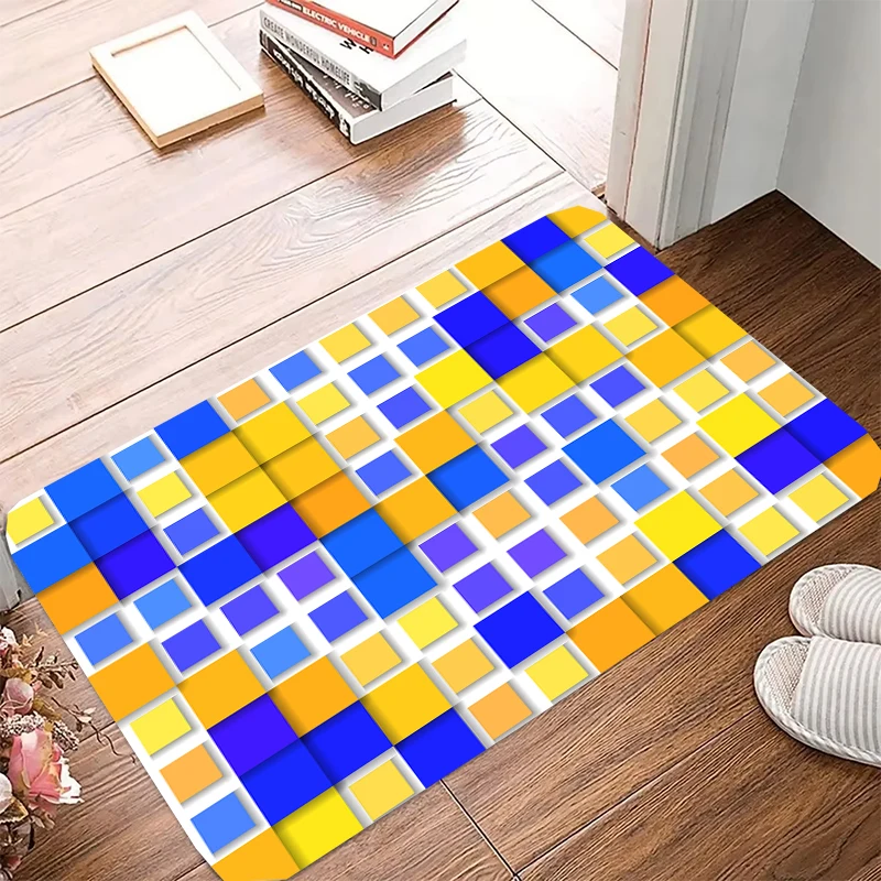 Geometric cartoon pattern lattice Doormat Anti-wrinkle Non-slip Bath Kitchen Mat Living Room Floor Door Entrance Carpet Rug