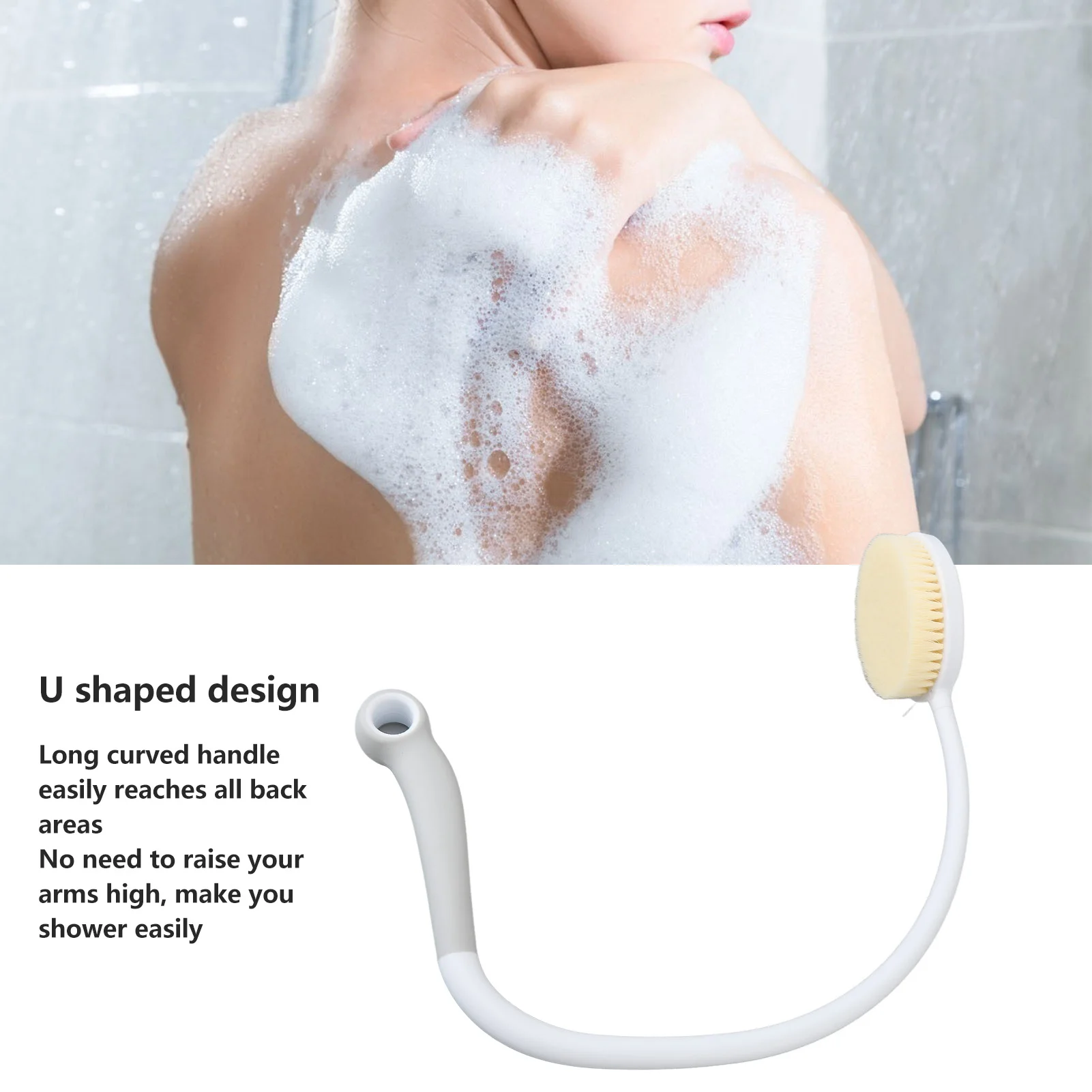 

U Shaped Bendable Curved Back Scrubber Long Curved Handle Bath Brush for Elderly Pregnant Women Daily Back Cleaning Shower Use