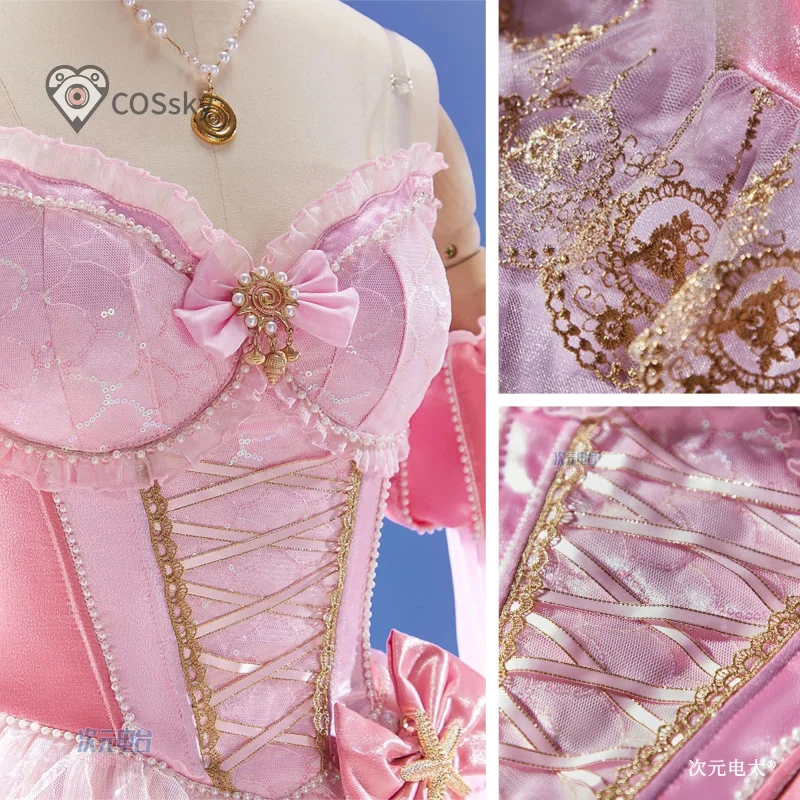 

Mermaid Princess Ariel Cosplay Costume Anime Princess Sweet pink Lolita long dress Halloween Christmas girl new party uniform