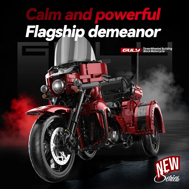 NEW MOC In Stock 1:5 Scale Touring Trike Building Block Set Technical Series Cruiser Motorcycle Model STEM Toy for Family