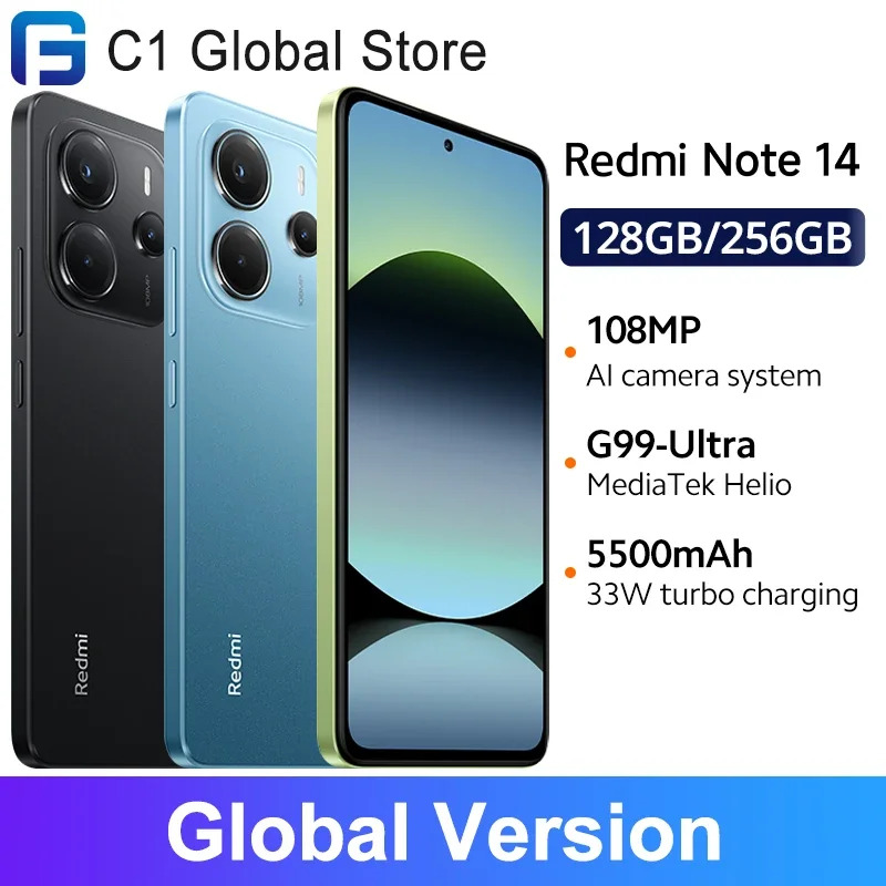 Xiaomi Redmi Note 14 Global Version MTK Helio G99 Ultra Smartphone 108MP AI Camera 5500mAh 6.67