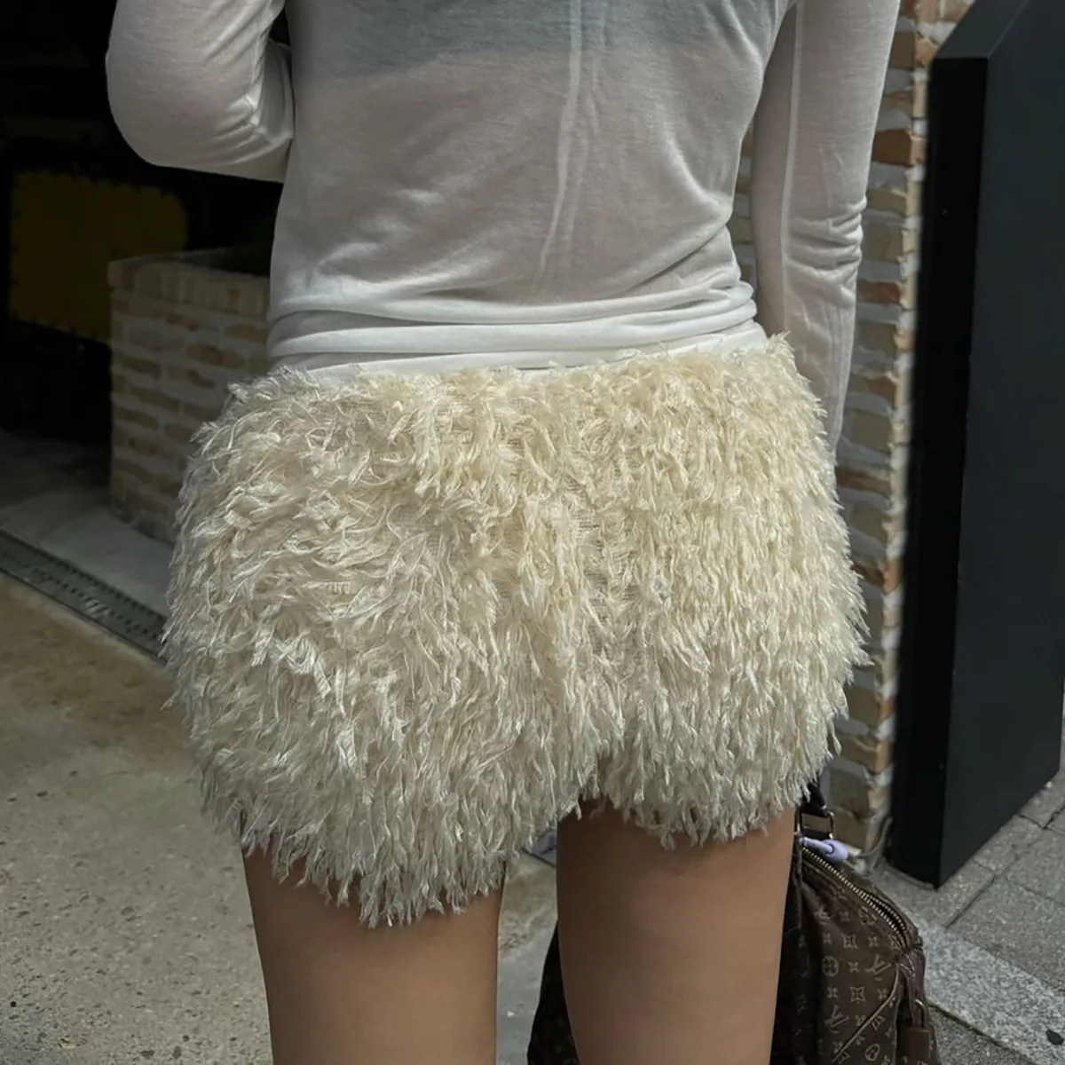 Women's Fall New Style Fashion Cool Girl Thick Fleece Short Skirt Slim-Fitting Versatile Half-Dress