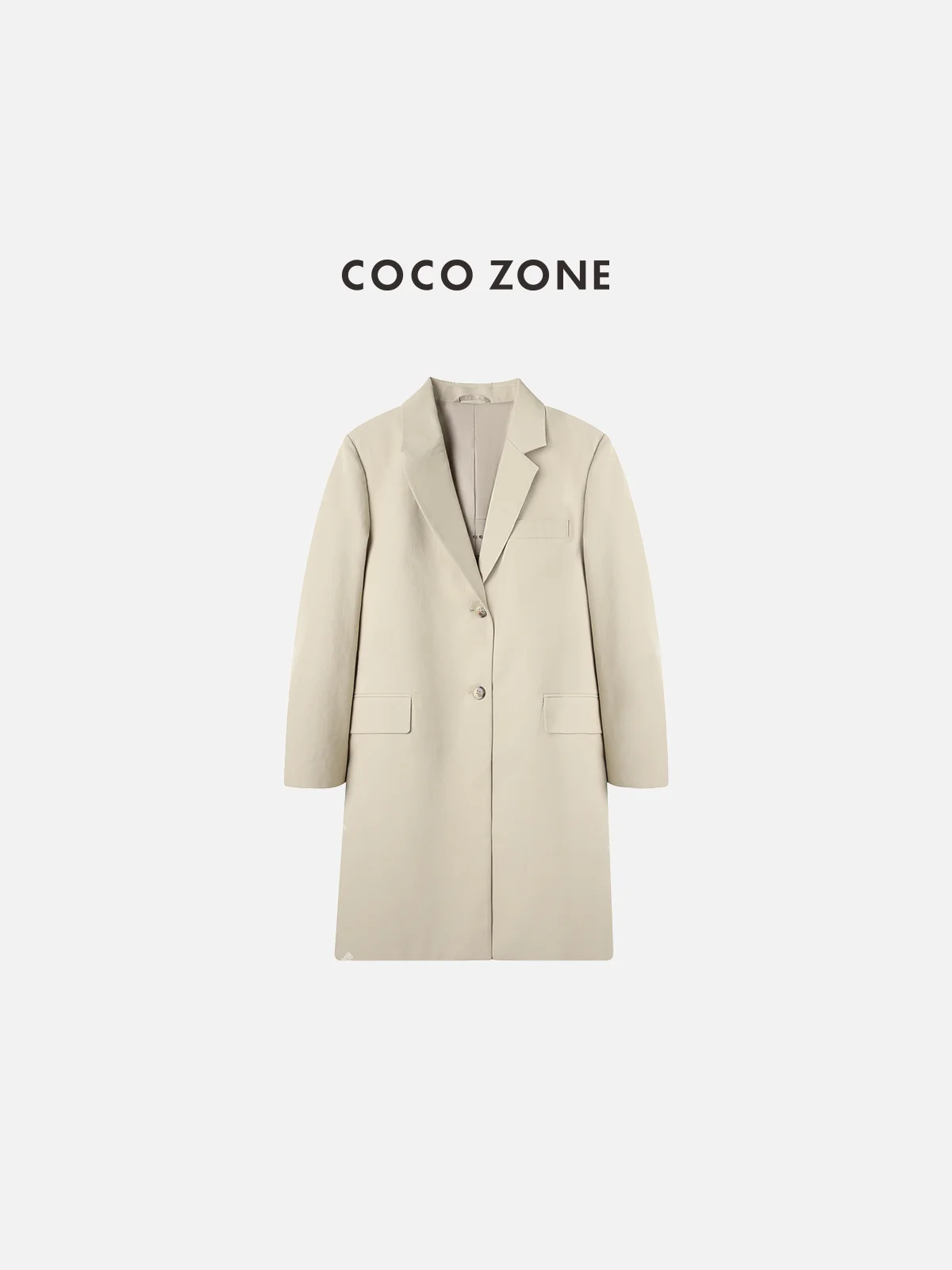 

Long Elegant Lady's Suit Creamy Apricot Color Slimming Street Style Loose Fit Regular Sleeve Long Sleeve Button up Pure Color