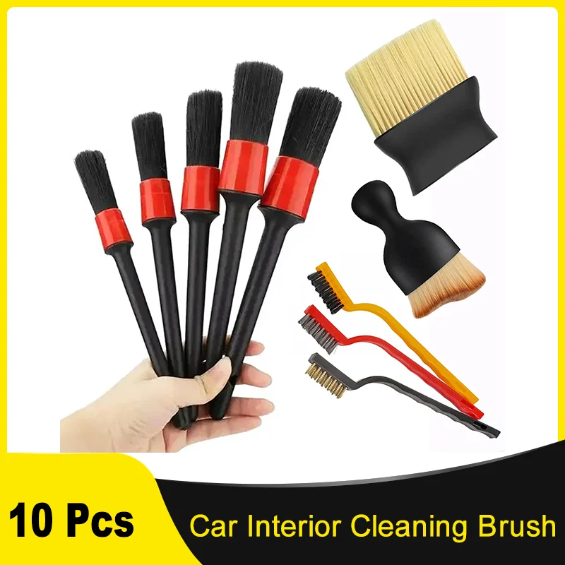 Auto Car Interior Detailing Cleaning Brush Set 10Pcs Including Car Detailing Brushes Wire Brush and Different Soft Bristle