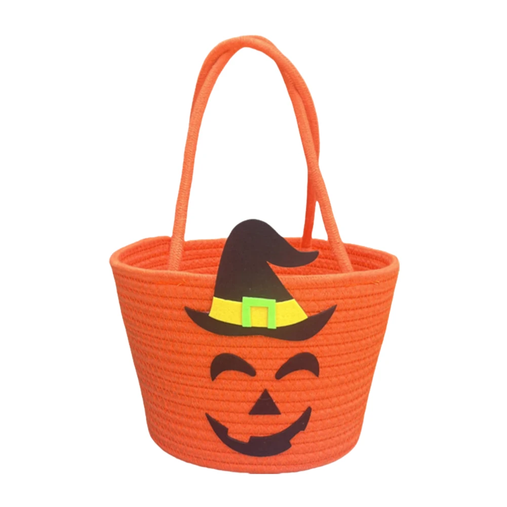 Halloween Pumpkin Bucket Tote Handbag with Witch Hat 2024 Novelty Candy Storage Bag Orange Treat Gift Bags for Party Decorations