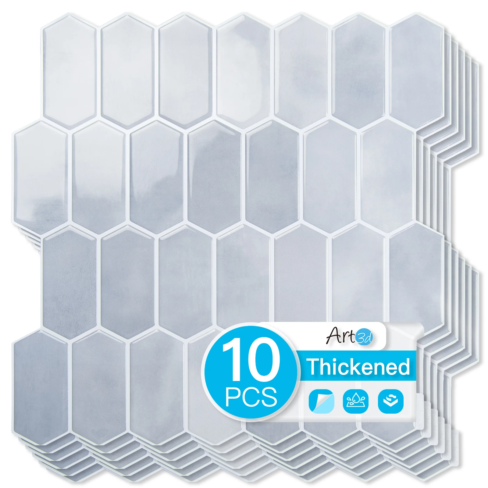 

Art3d 10-листный сверхмощный щиток для снятия и приклеивания, самоклеящаяся виниловая настенная плитка для кухонной столешницы, ванной комнаты, светло-голубой