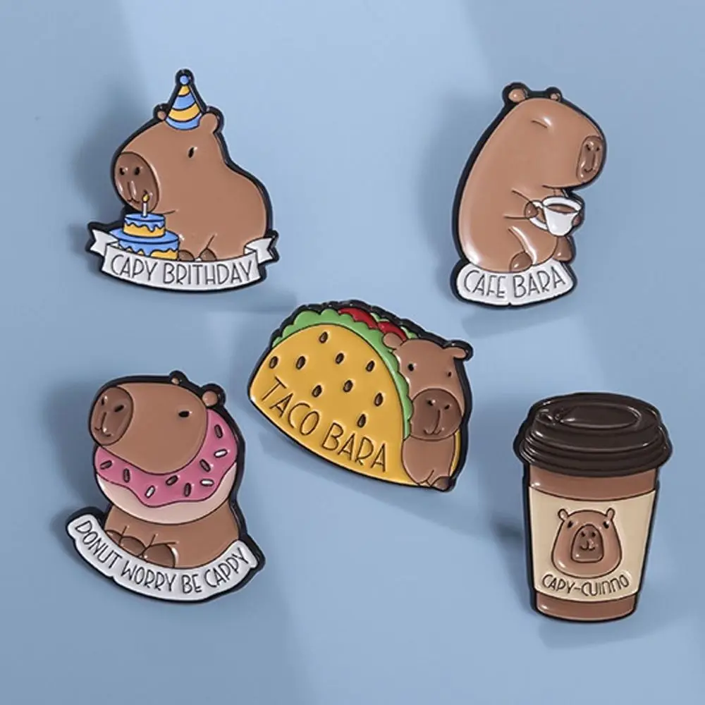 Джинсы, брошь в виде кофейной капибары, брошь в виде тако, животное, мультяшная булавка, милый металлический значок капибары из сплава, украшение для школьной сумки