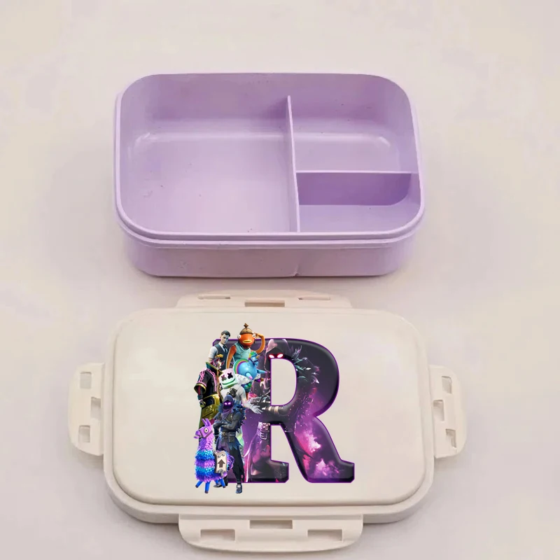 Fiambrera Fortnites Bento, contenedores de almacenamiento de alimentos nocturnos de fortaleza de Anime, A-Z con letras impresas, fiambrera de Picnic para niños, estuches para cena de oficina