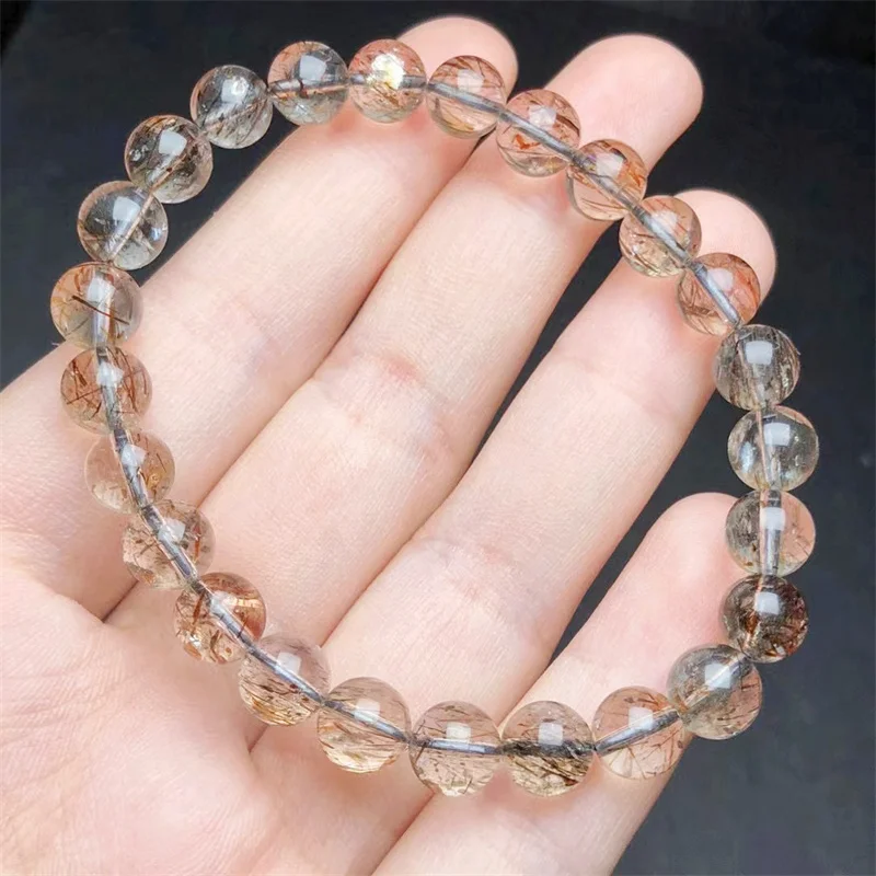 Natural Black Gold Rutilated Super Quartz Bracelet Jewelry For Woman Man Gift Energy Gemstone Crystal Beads 8MM