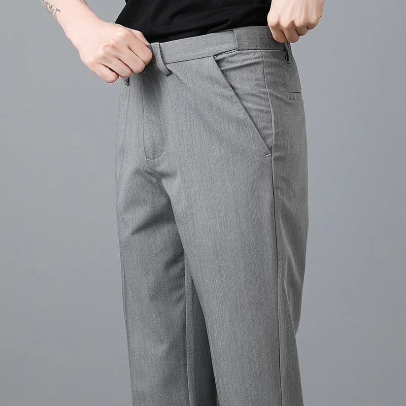 

Ankle Length Suit Pants Men Elastic Waistline Formal Business Fashion Korea Dress Trousers Pant For Spring Thin Straight Fit