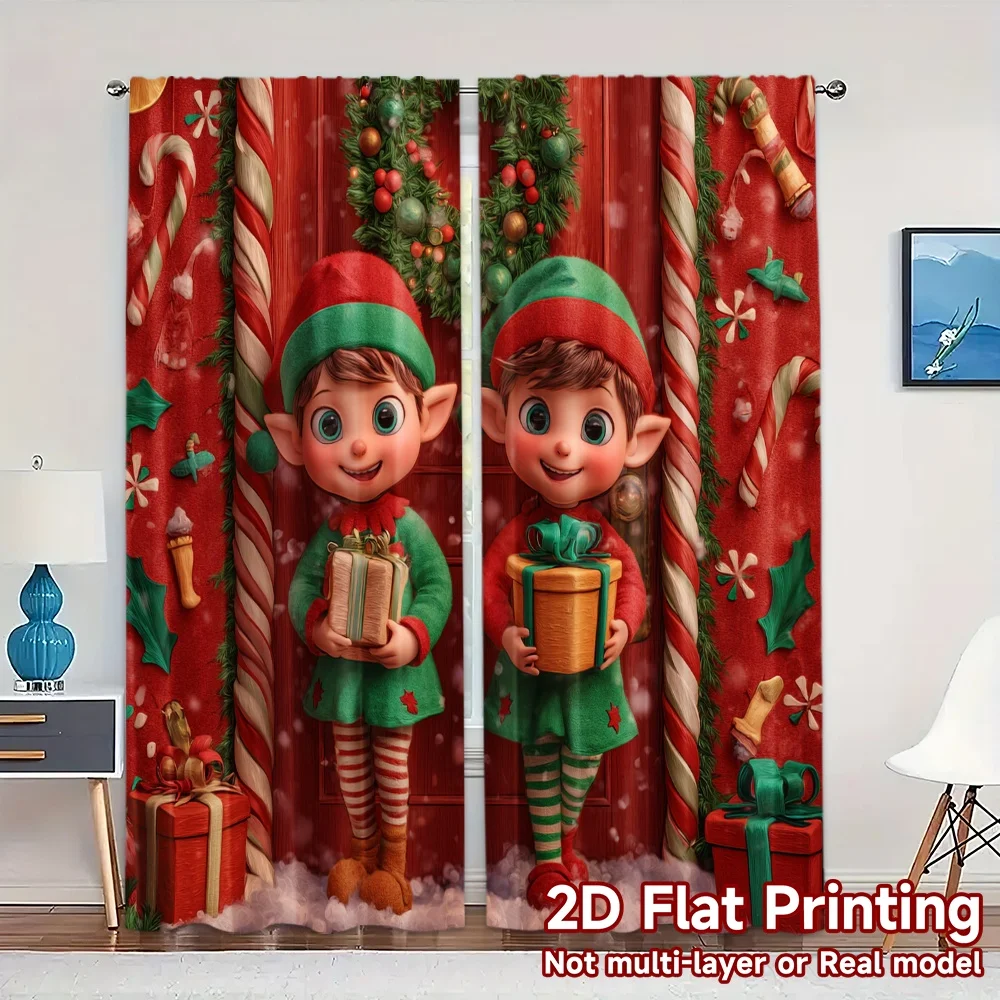 2D Flat Printing,JIT 2pcs, Curtains (Without Rod) Elf Gift Exchange Modern Curtain Modern Yarn Curtains Versatile All Ldeal for